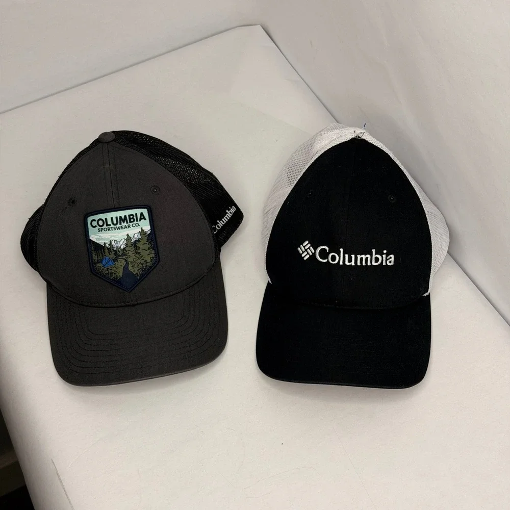 Columbia Sportswear Trucker Hat Lot of 2 Mens Snapback Mesh Back Grey Blk White